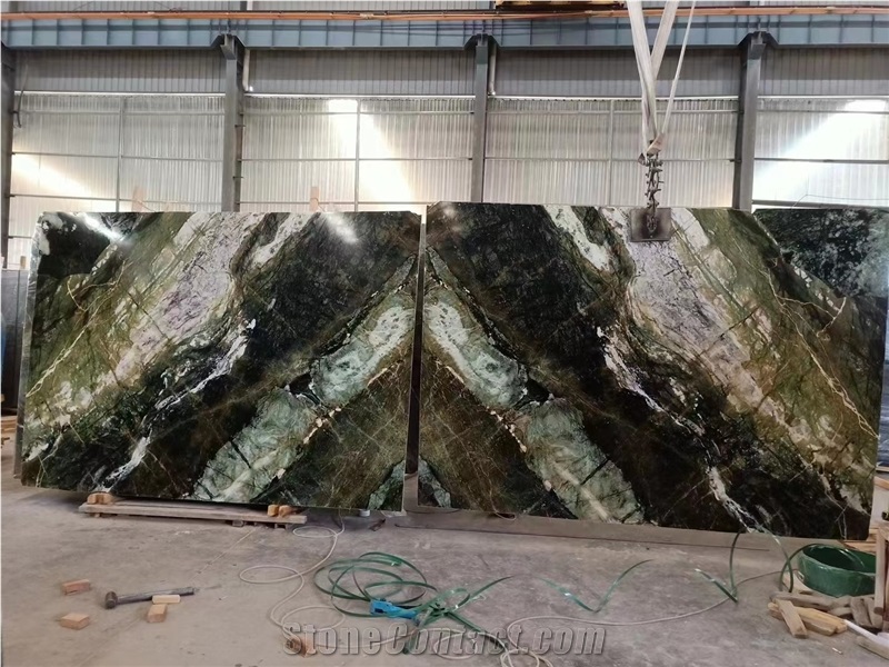China Spring Wave Marble Green Stone Slab Wall Tile Use