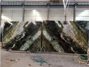 China Spring Wave Marble Green Stone Slab Wall Tile Use