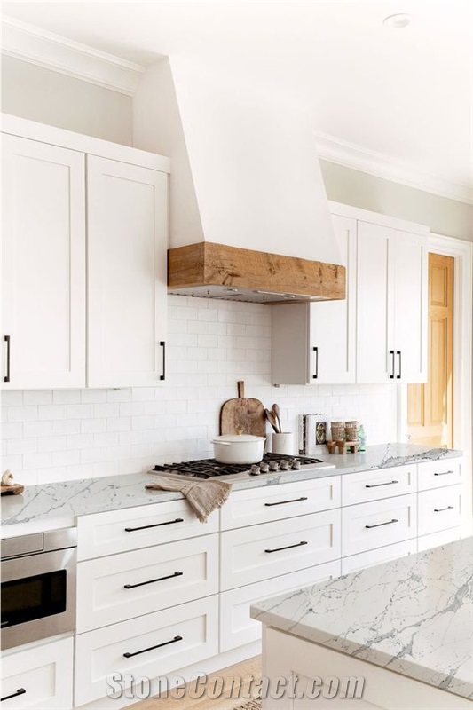 Polished 6021 Glacier Quartz Slabs For Kitchen Design