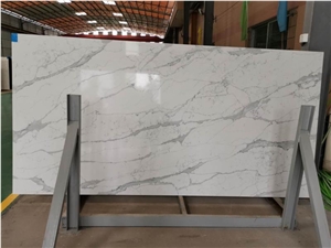 Polished 6021 Glacier Quartz Slabs For Kitchen Design