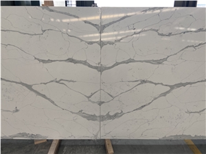 Polished 6021 Glacier Quartz Slabs For Kitchen Design
