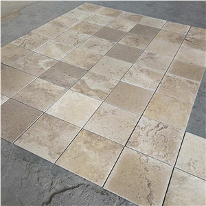 Natural Coffee Brown Travertine Tiles Polished Clear Slabs
