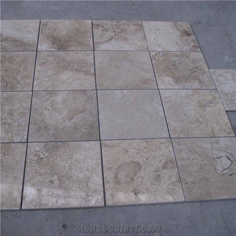 Natural Coffee Brown Travertine Tiles Polished Clear Slabs