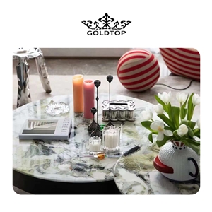 Round Shape Beautiful Ice Green Marble Table Tops