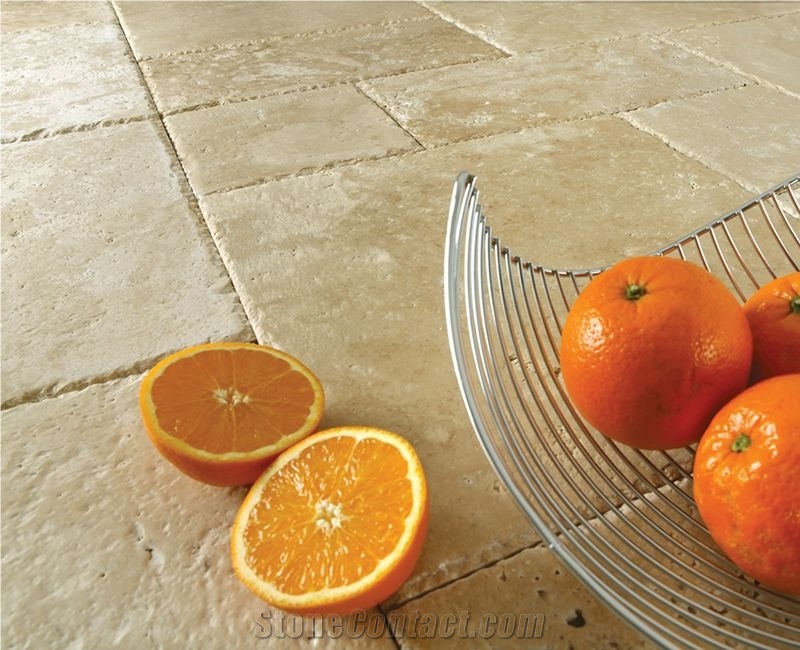 Ivory Travertine Chiseled Edge Tumbled Versailles Pattern