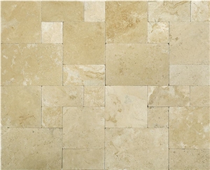 Ivory Travertine Chiseled Edge Tumbled Versailles Pattern