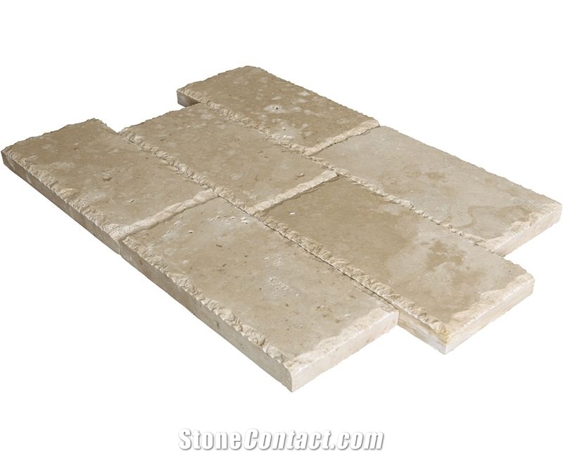 Ivory Travertine Chiseled Edge Tumbled Versailles Pattern