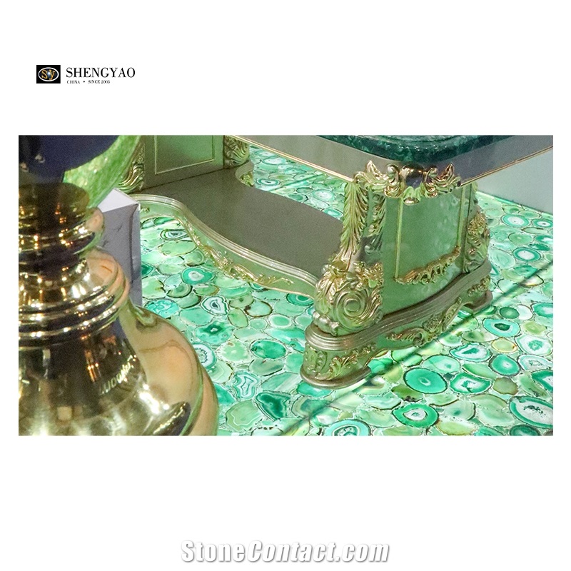 Backlit Green Agate Gem Stone Tile And Slab For Flooring