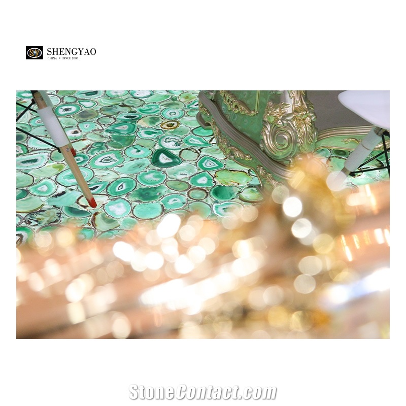 Backlit Semi Precious Stone Slab Green Agate Stone Slabs