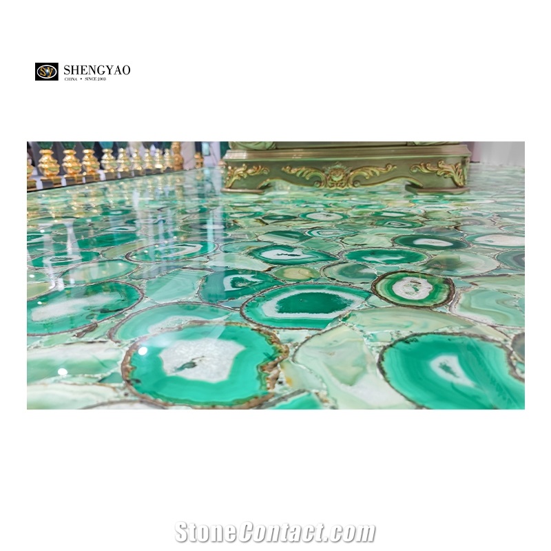Backlit Semi Precious Stone Slab Green Agate Stone Slabs
