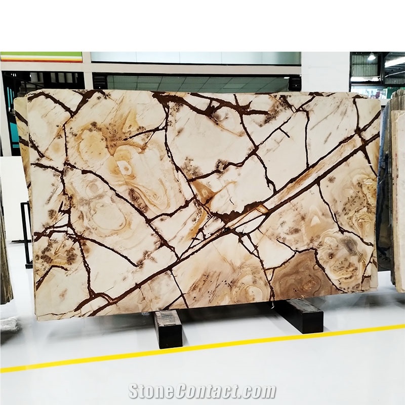 Exotic Gold Polished Stone Wood Quartzite Slabs For Kitchen