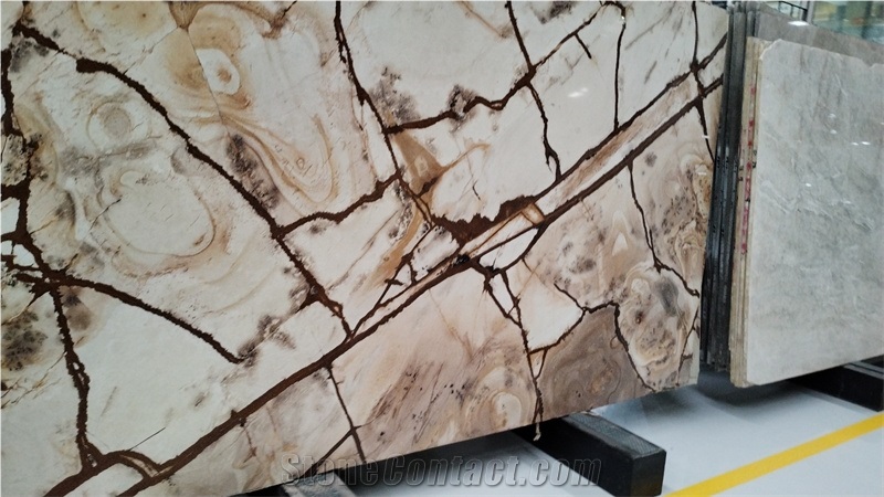 Exotic Gold Polished Stone Wood Quartzite Slabs For Kitchen
