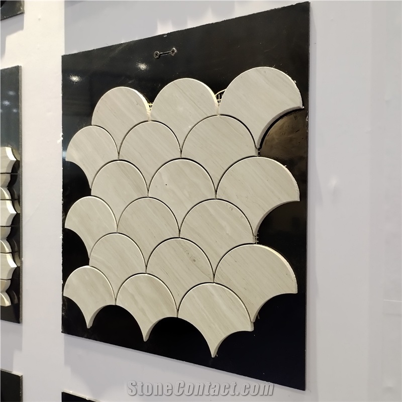 High-End Fish Scale Fan Pattern Wooden Grain Marble Mosaic Tiles