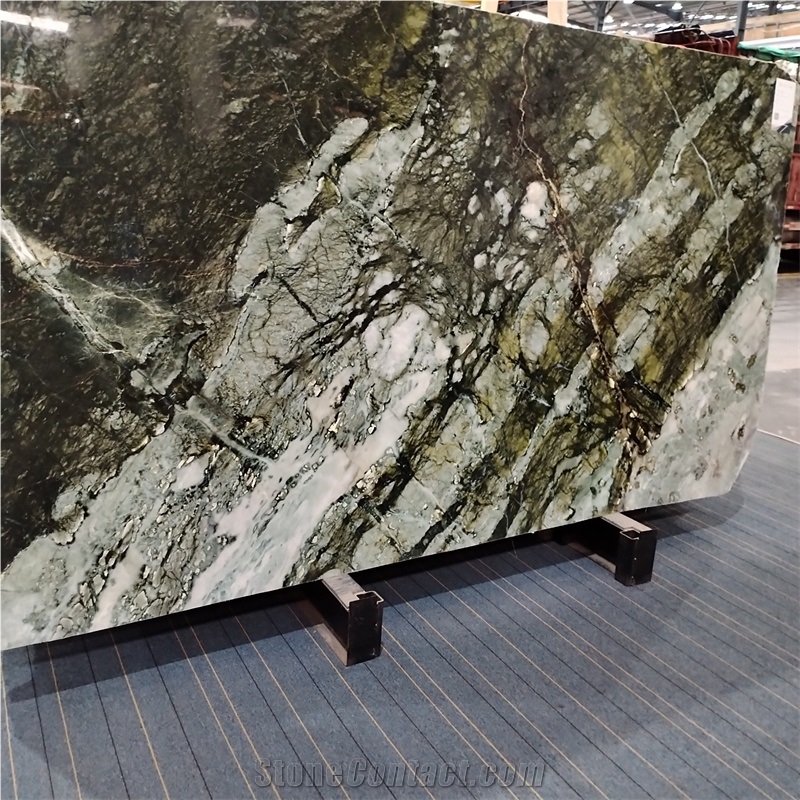 Multicolor Dark Green Spring Wave Marble Slabs For Villa