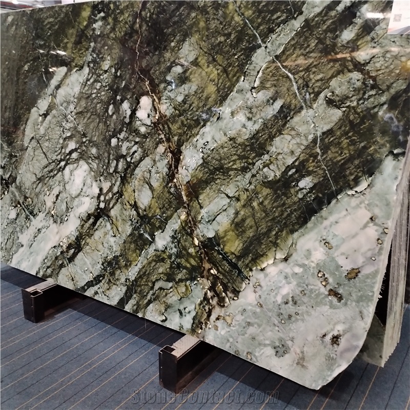 Multicolor Dark Green Spring Wave Marble Slabs For Villa