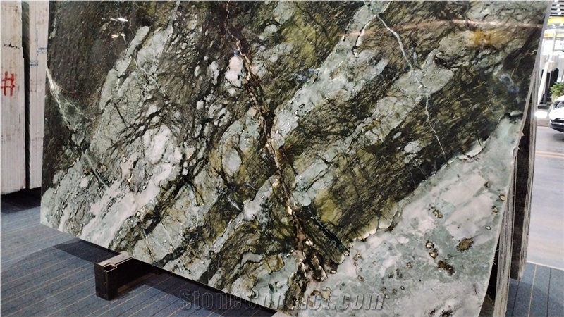 Multicolor Dark Green Spring Wave Marble Slabs For Villa