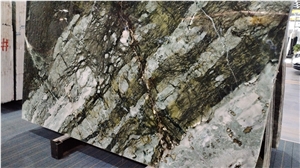 Multicolor Dark Green Spring Wave Marble Slabs For Villa
