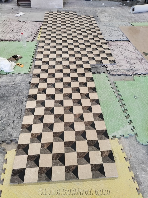 3D Marble Mosaic Waterjet Floor Carpet Medallions For Lobby