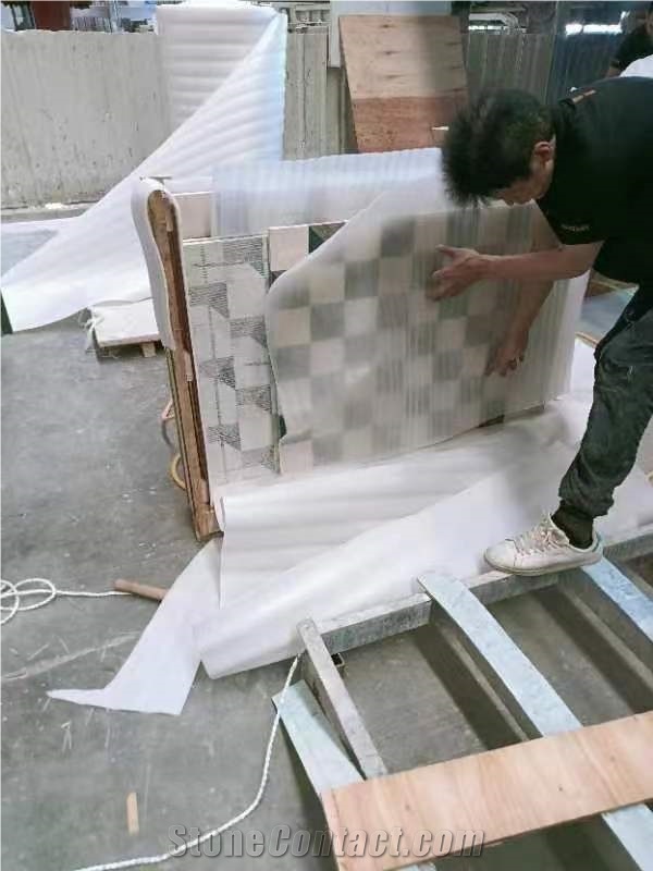 3D Marble Mosaic Waterjet Floor Carpet Medallions For Lobby