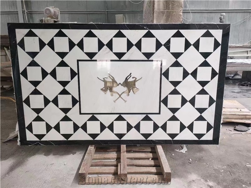 Classic Design Black & White Marble Waterjet Floor Medallion