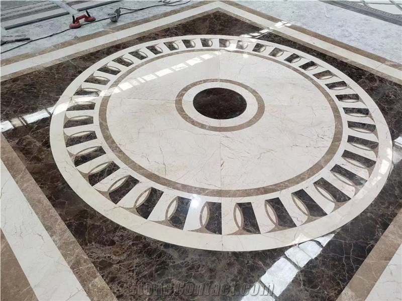 Classic Design Black & White Marble Waterjet Floor Medallion
