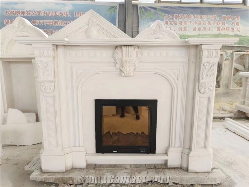 White Limestone Traditional Indoor Modern Fireplace Mantel