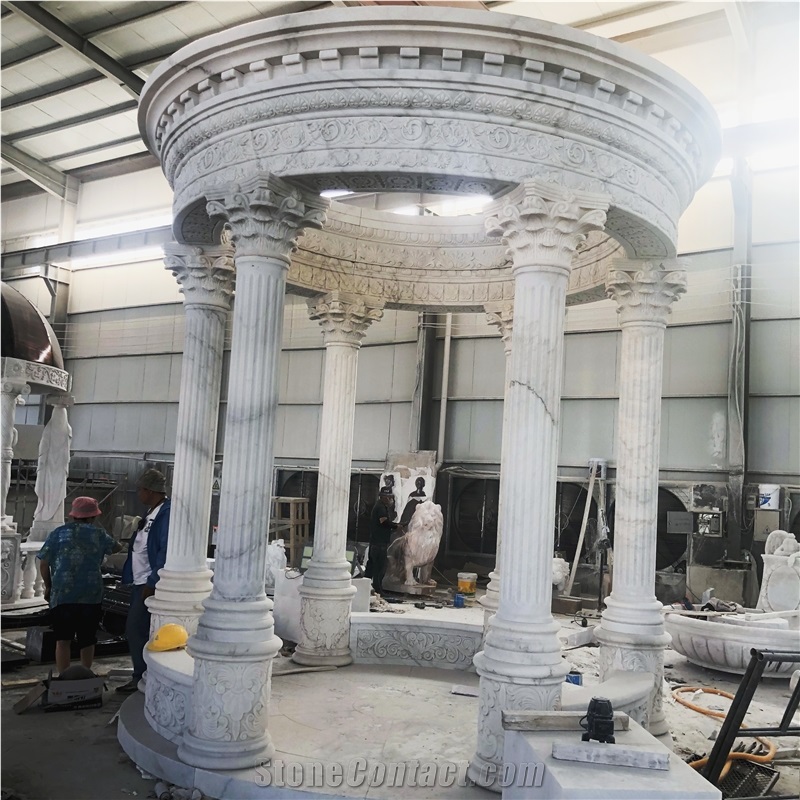 White Marble Roman Column Garden Gazebo