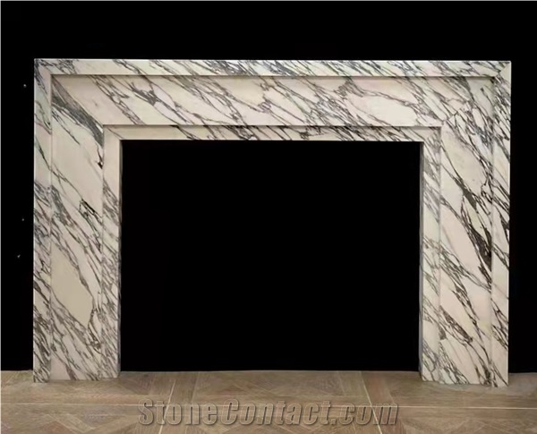 Calacatta Viola White Marble Indoor Modern Fireplace Design