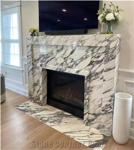 Calacatta Viola White Marble Indoor Modern Fireplace Design