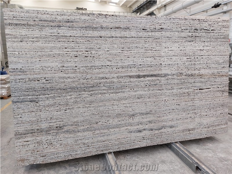 Light Silver Travertine Slab