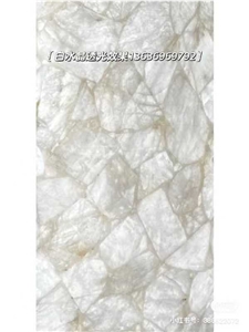 Backlight White Crystal Quartz Gem Stone Slab, Semiprecious Luxury Slabs