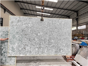 Backlight White Crystal Quartz Gem Stone Slab, Semiprecious Luxury Slabs