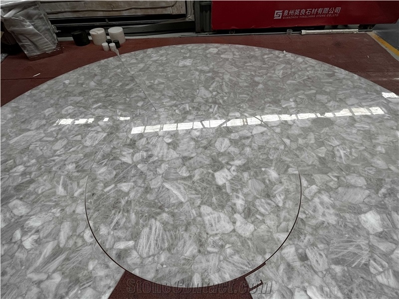 Backlight White Crystal Quartz Gem Stone Slab, Semiprecious Luxury Slabs