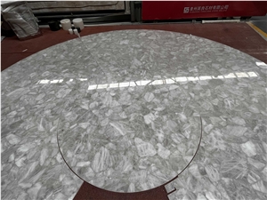 Backlight White Crystal Quartz Gem Stone Slab, Semiprecious Luxury Slabs