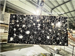 Backlit Black Agate Wall Background, Gemstone Tile Backlit Black Agate Wall Background, Gemstone Tile