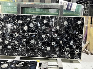 Backlit Black Agate Wall Background, Gemstone Tile