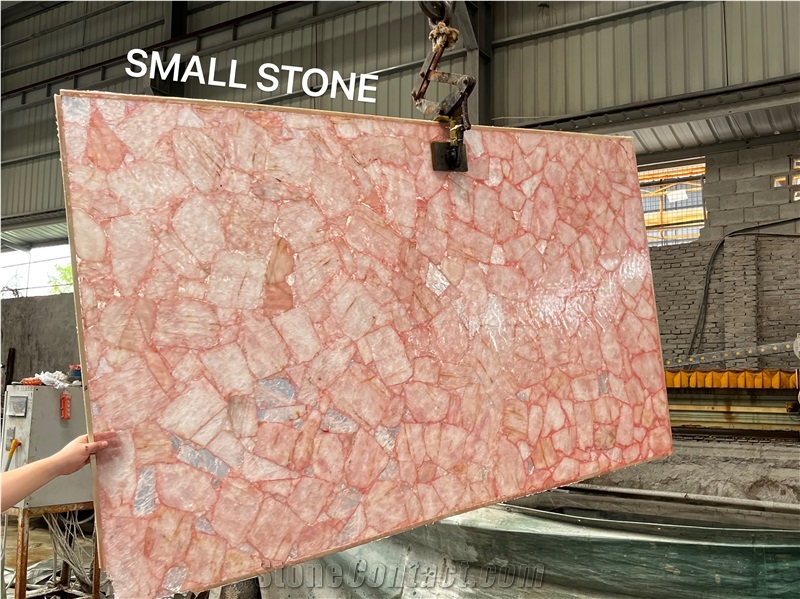 Transparent Whole Pink Crystal Quartz Semiprecious Stone Slab, Backlit Gemstone