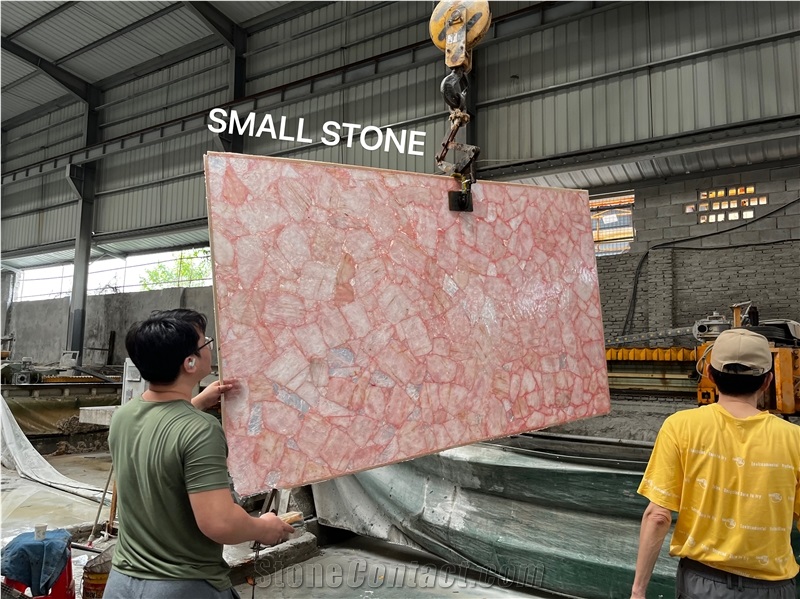 Transparent Whole Pink Crystal Quartz Semiprecious Stone Slab, Backlit Gemstone