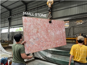 Transparent Whole Pink Crystal Quartz Semiprecious Stone Slab, Backlit Gemstone