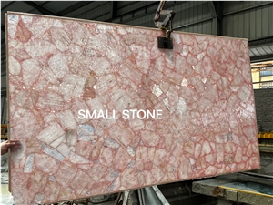Transparent Whole Pink Crystal Quartz Semiprecious Stone Slab, Backlit Gemstone