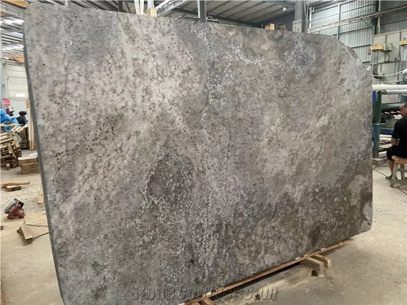 Iran Silver Travertine Slabs  Cross-Cut Honed