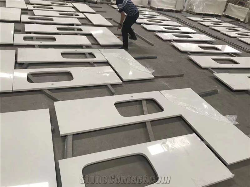 Artificial Stone Vanity Countertops, Quartz Fabricated Bathroom Tops