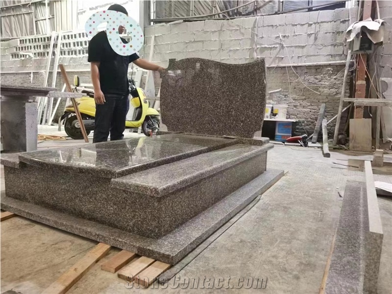 China Pink Granite Tombstone，G664 Granite Monument