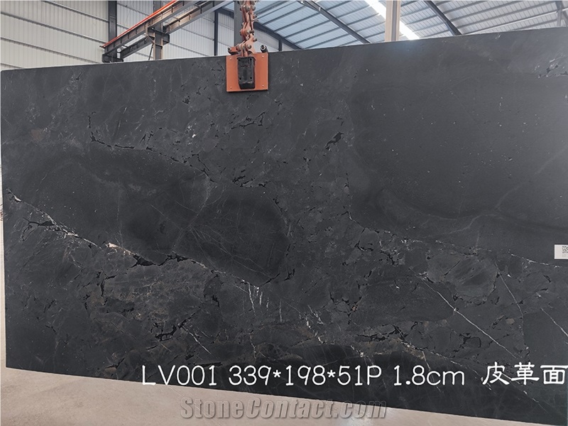 Negresco Black Quartzite Slab Leathered Finish