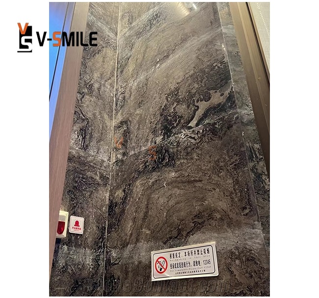 Moon Valley Black Wave Grey Marble Slab