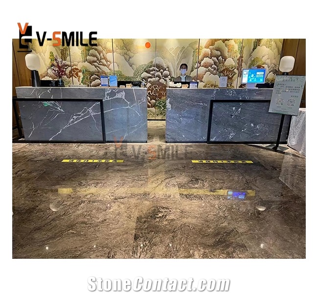 Moon Valley Black Wave Grey Marble Slab