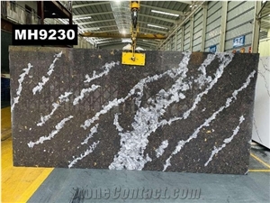 Optimustone Black Quartz Slabs,Black Engineered Marble