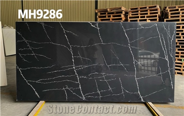 Optimustone Black Quartz Slabs,Black Engineered Marble