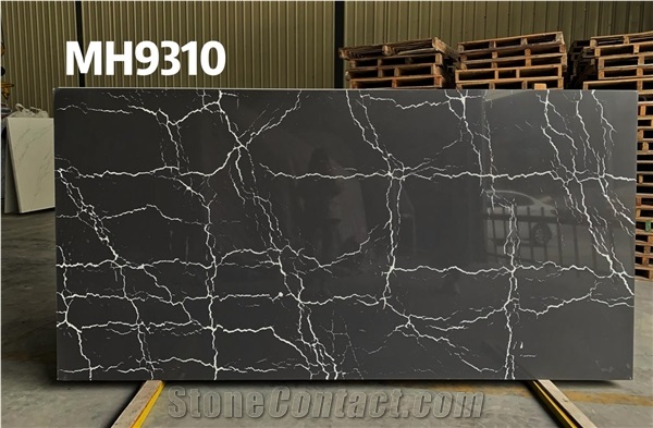 Optimustone Black Quartz Slabs,Black Engineered Marble