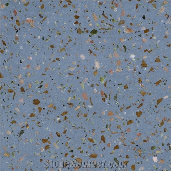Optimustone Blue Terrazzo Wall Floor,Regenereted Stone Slab